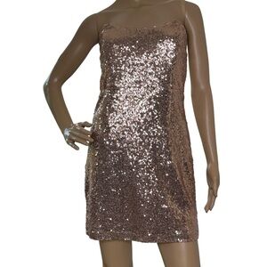 Lulus gold strapless bodycon sequin dress large